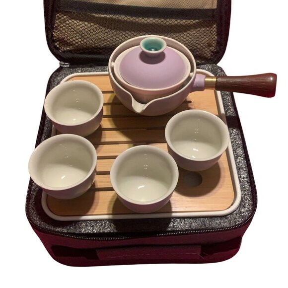 Lurrker Collection Tea Set Carrying Case Ceramic Teapot & Cups For Travel - Picture 7 of 12